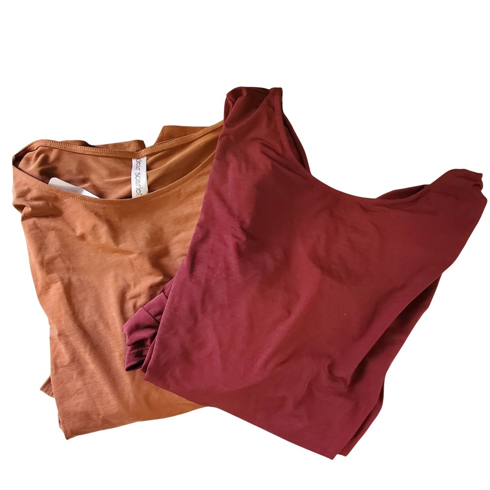 Set Of 2 Dear Scarlett Womens 1X Round Neck‎ 3/4 Sleeve Tunic Top Copper Rust